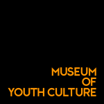 Logo for the Museum of Youth Culture. The text is in uppercase yellow letters on a black background, with "Museum of Youth Culture" aligned to the bottom right, seamlessly incorporating elements reminiscent of digital marketing aesthetics.